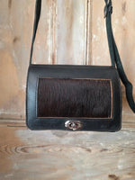 Load image into Gallery viewer, Handmade deep blue Leather Shoulder Bag Hide Panel Twist Lock Boho Crossbody
