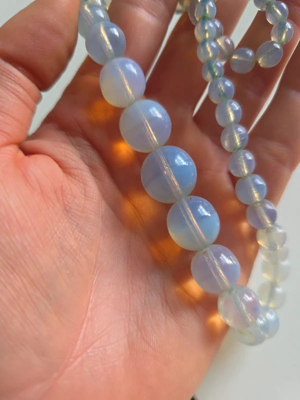 Vintage 1940s Opaline Blue Glass Graduated Necklace - possibly uranium