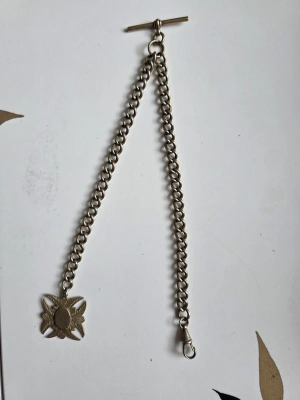 1950s–1960s Vintage Melfexa Silver Albert Chain with Ornate Pendant