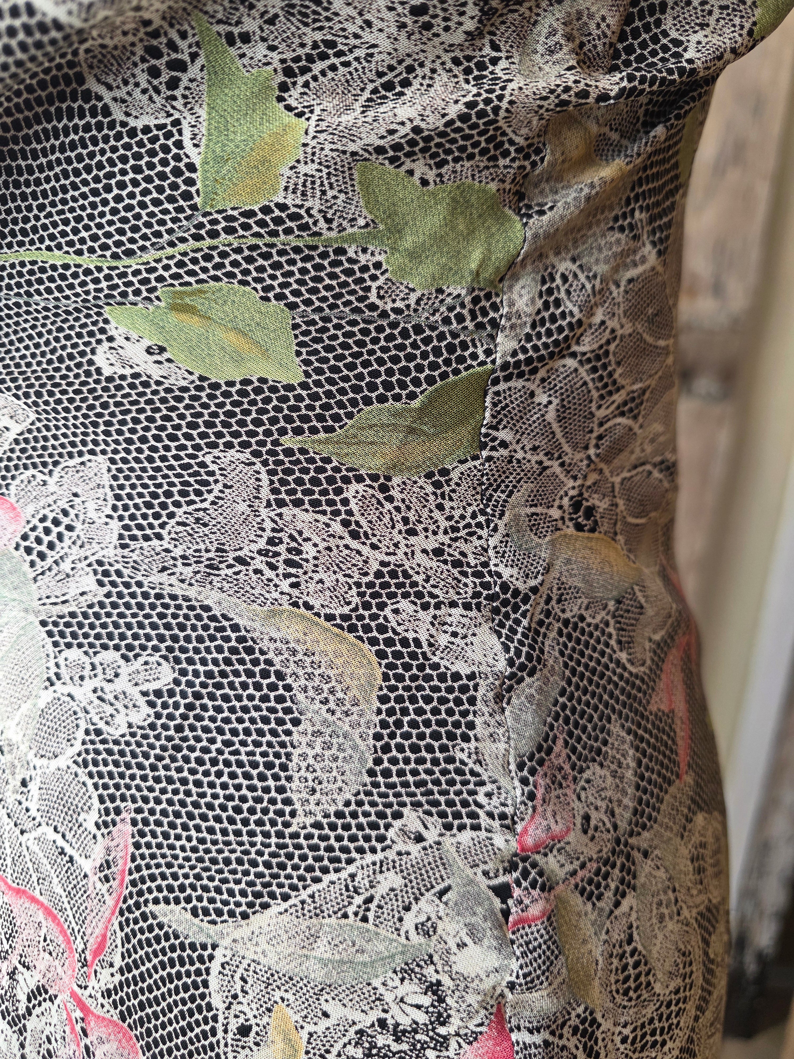 Vintage Y2K Slip Bias Dress – Floral Lace Print – UK 12