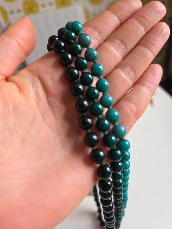 Vintage 1950s–1960s Vintage 3 Strand Green Glass Bead Necklace