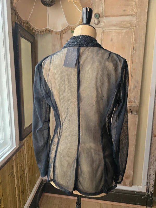 Nicole Farhi Vintage Beaded Sheer Blazer Black UK 12-14