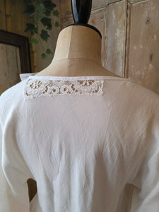 Vintage Upcycled Linen Fairy Top – Handmade Boho Blouse, Open Size, Lace Detail