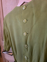 Load image into Gallery viewer, Late 1930s / Early 1940s Rembrandt Green Dress – Fitted Waist, Button Back, Pleated Skirt XS
