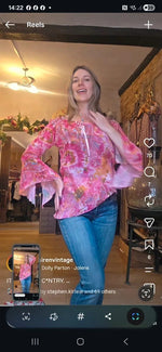 Load image into Gallery viewer, Original Y2K Italian Pink Paisley Tie-Dye Bell-Sleeve Blouse  UK 8/10
