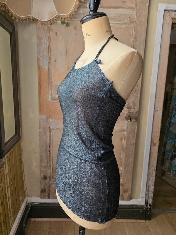 Vintage 1970s Metallic Lamé Backless Halter Top