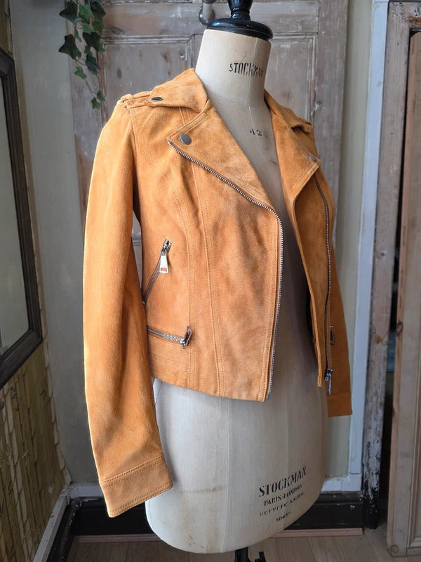 Vintage Y2K fitted orange leather jacket - bomber - uk6 Vero moda