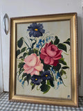 Vintage mid-century century floral oil on board painting