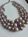 Vintage Late 1950s Faux Pearl Triple Strand Necklace – Lilac & Ivory Collier