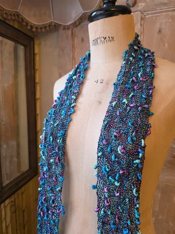 Vintage Y2K Ruffle Skinny Scarf | Crochet Knit Frilly Scarf | Boho Festival Accessory |