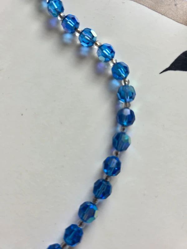 Vintage 1950s Blue Faceted Glass Bead Necklace