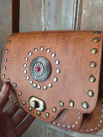 Load image into Gallery viewer, New Handmade Tan Leather Studded Shoulder Bag Boho Festival Crossbody Western Style
