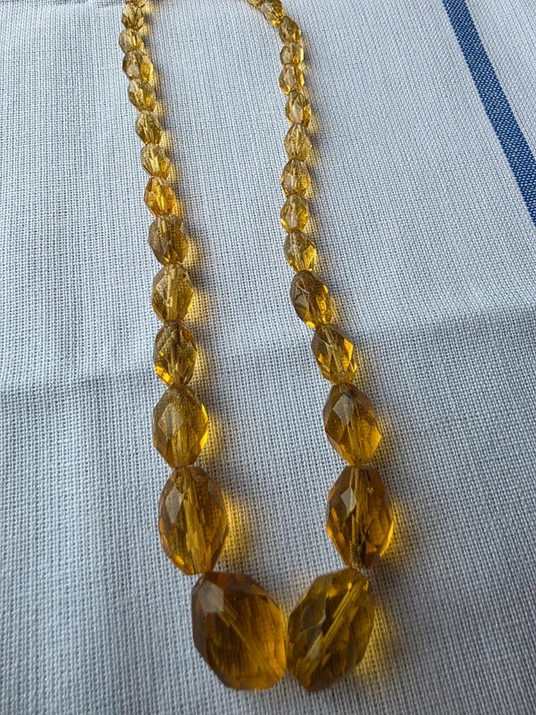 1930s Citrine Glass Necklace Art Deco Faceted Amber Yellow Bead Necklace
