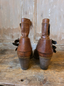 Vintage Y2K Western Style Ankle Boots UK Size 6 Leather Chunky Heel Retro 2000s