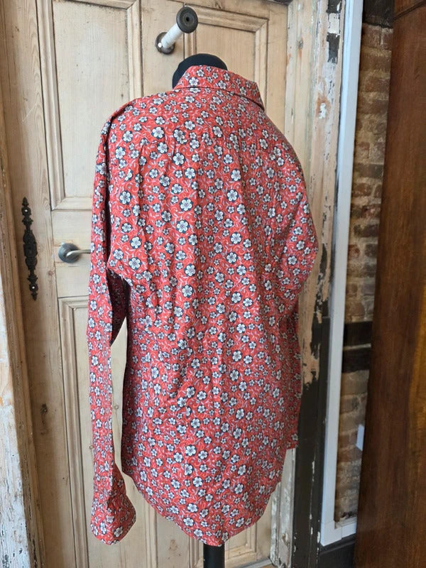 Pretty Green Liberty Print Shirt – Red Floral Cotton Slim Fit Button Up – Size XL
