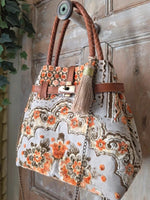 Load image into Gallery viewer, Upcycled Tapestry Carpet Bag Leather Handles Vintage Style Handbag
