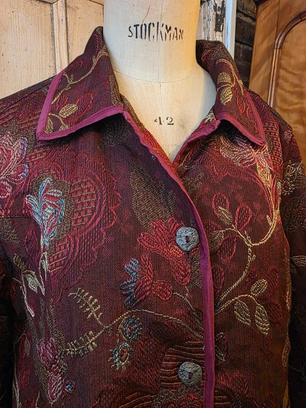 Vintage 1990s embroidered Chinese style burgandy jacket UK16