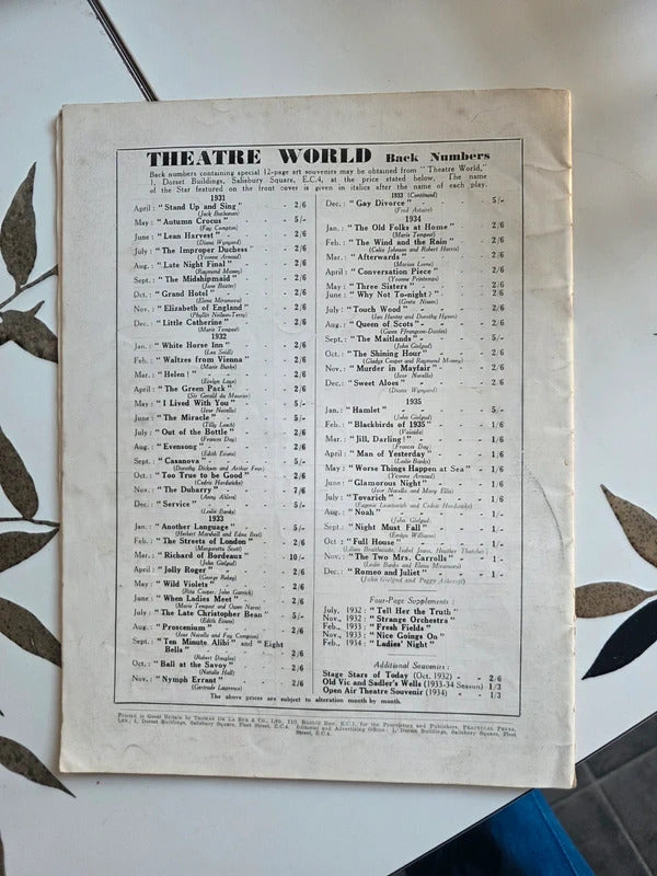 Antique January 1936 Theatre World Magazine Call It A Day Fay Compton