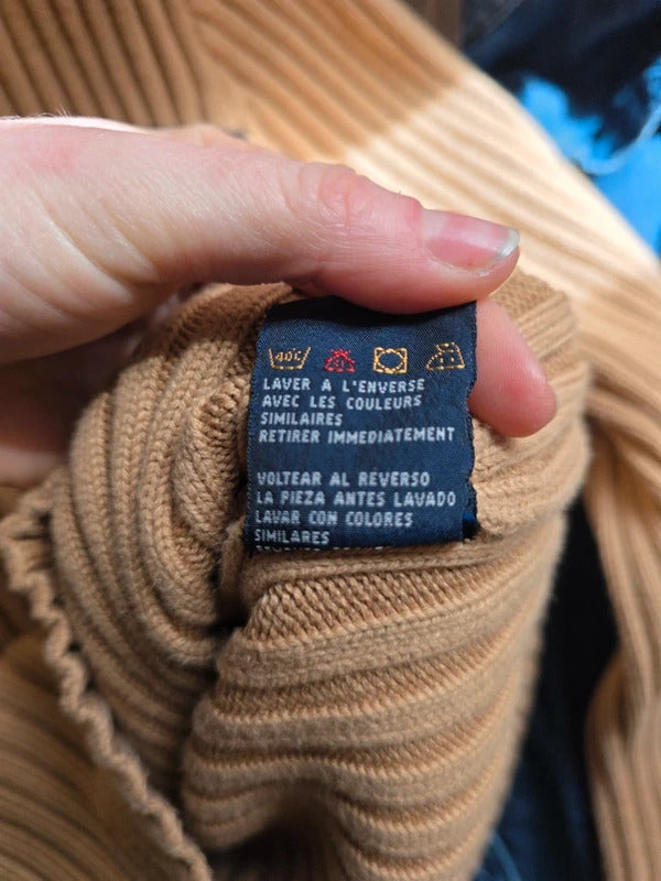 Vintage Tommy Hilfiger Ribbed Roll Neck Jumper – Camel – Oversized XL