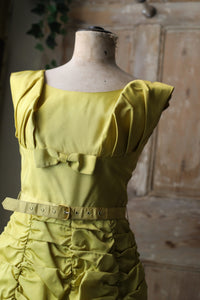Vintage 1950s  Original evening fitted party dress chartreuse. UK6