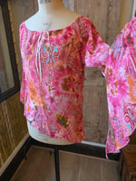 Load image into Gallery viewer, Original Y2K Italian Pink Paisley Tie-Dye Bell-Sleeve Blouse  UK 8/10
