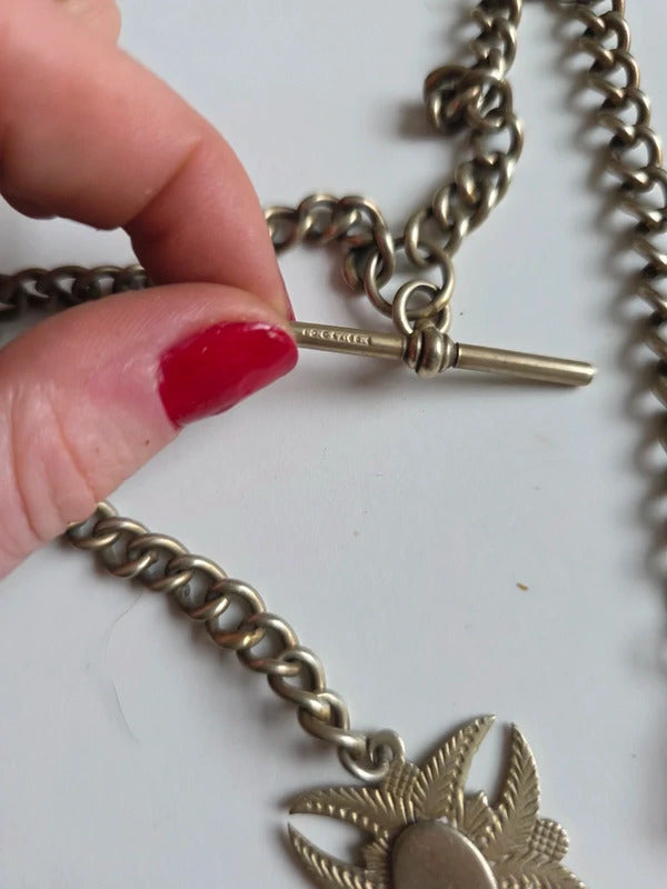 1950s–1960s Vintage Melfexa Silver Albert Chain with Ornate Pendant