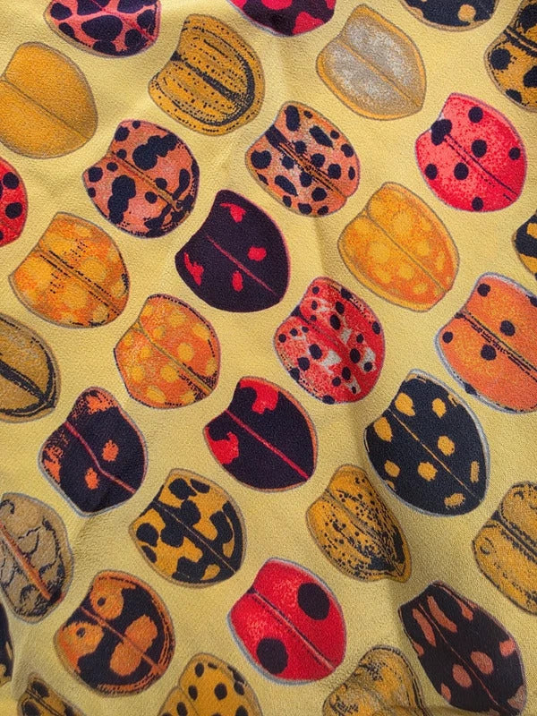 Vintage Silk Ladybird Print Scarf – 1990s Novelty Nature Print Long Rectangle