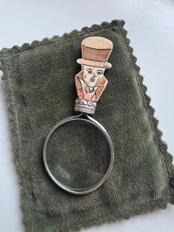 Antique Victorian 1890s Sterling Silver & Bone Magnifying Glass