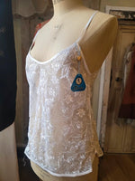Load image into Gallery viewer, Vintage 1960s White Floral Lace Cami Deadstock Sheer Mesh Camisole Top Slip Lingerie Italian
