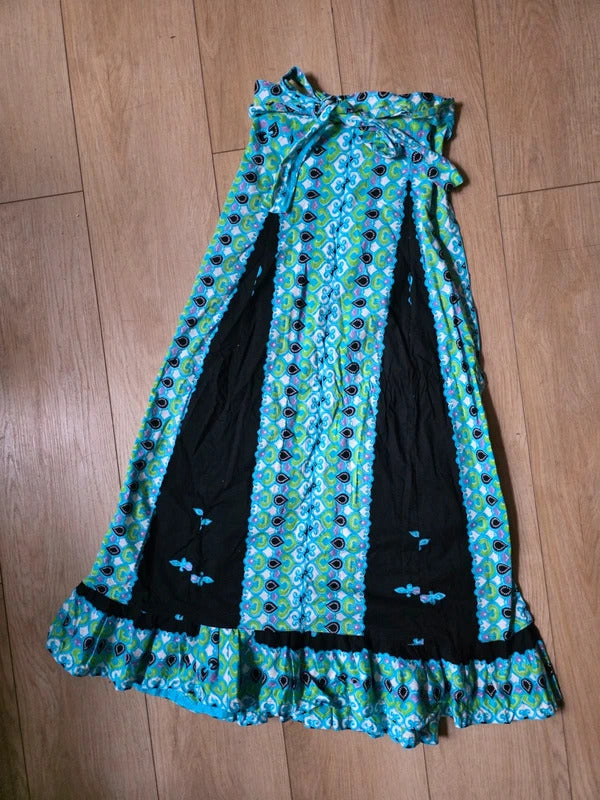 Vintage 1970s Cotton Wrap Maxi Skirt | Psychedelic Paisley Boho Festival | Adjustable Waist uk6-12