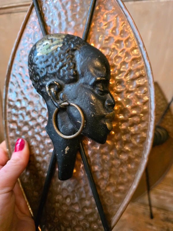 RARE Vintage Pair Richard Rohac Wall Sculptures Bronze Brass Shield Spears Art Deco / Mid Century