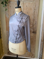 Load image into Gallery viewer, Vintage 90s Silver Oriental Style Satin Jacket by Y2K Collection – UK 10/12
