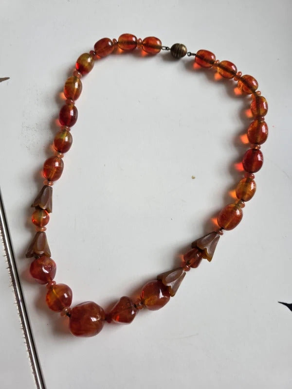 Vintage Louis Rousselet Glass & Carved Horn Necklace