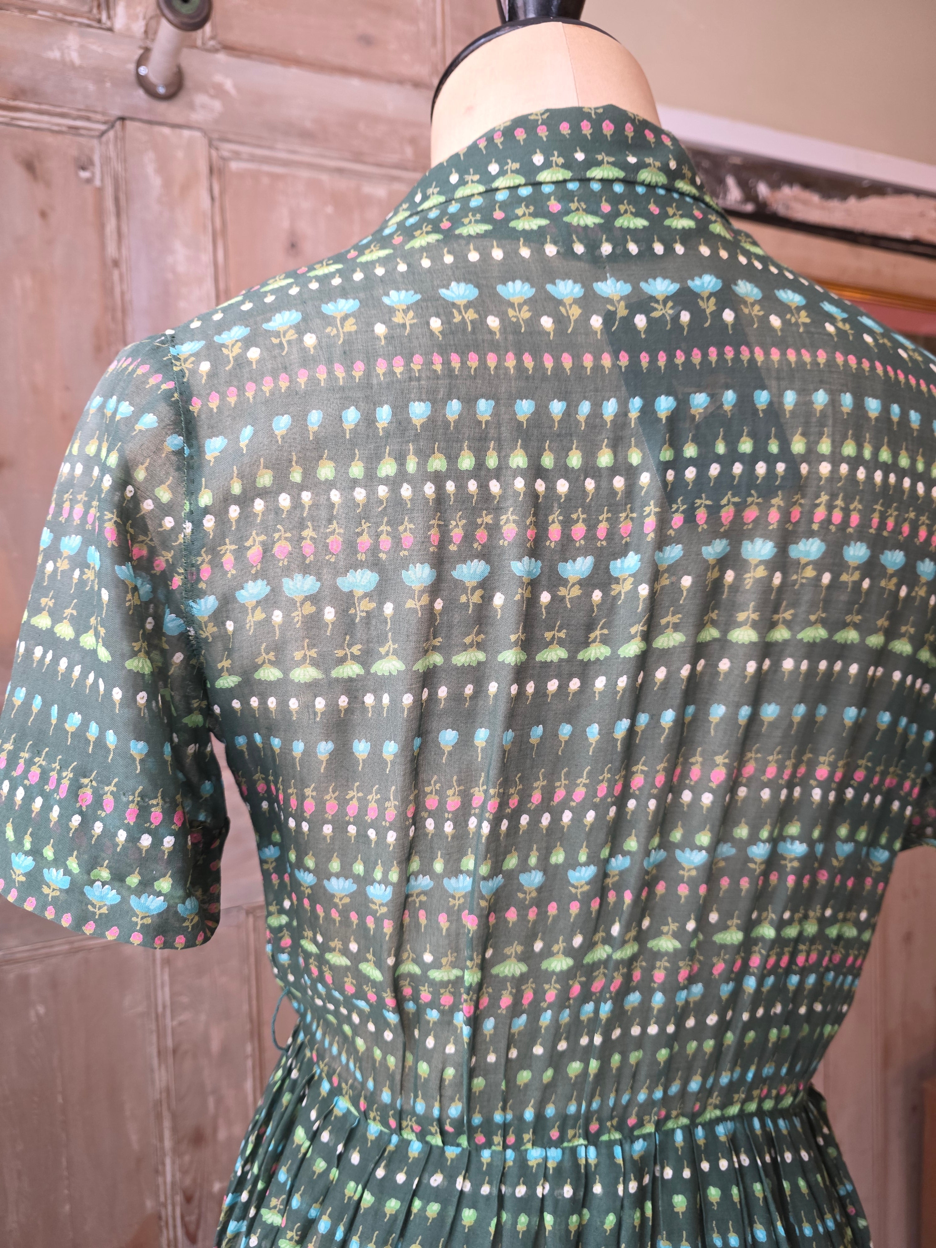 Vintage 1950s Sheer Floral Shirtwaister by Styled by Lynbrook – UK 10