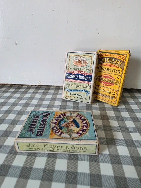 Antique Cigarette Packet Display Boxes – Player’s Navy Cut, Virginia Tobacco & Gold Flake