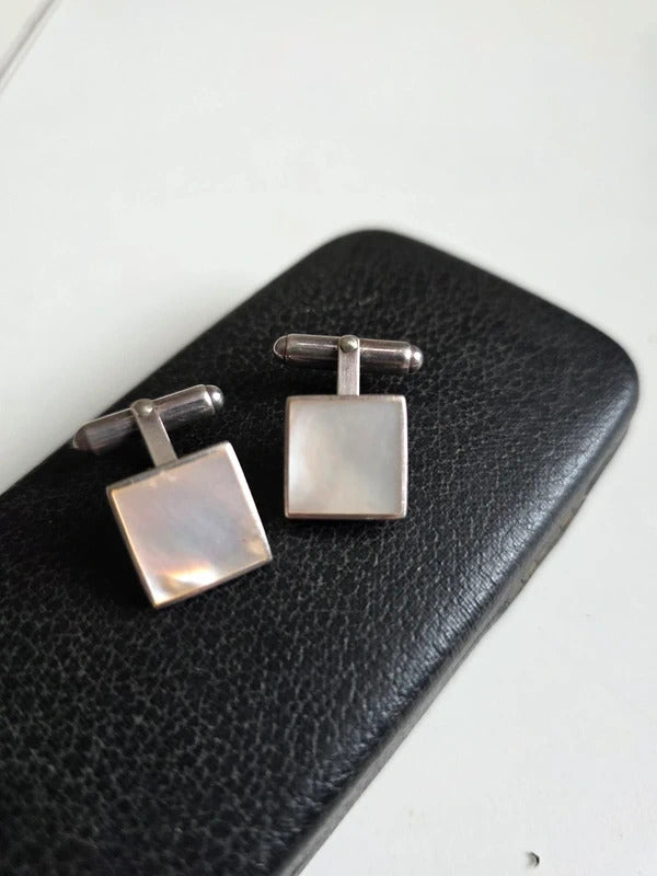 Vintage 1950s–1960s Vintage 925 Silver Mother of Pearl Cufflinks