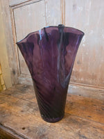 Load image into Gallery viewer, Vintage LSA Large Hand Blown Glass Vase – Amethyst – Ruffled Rim
