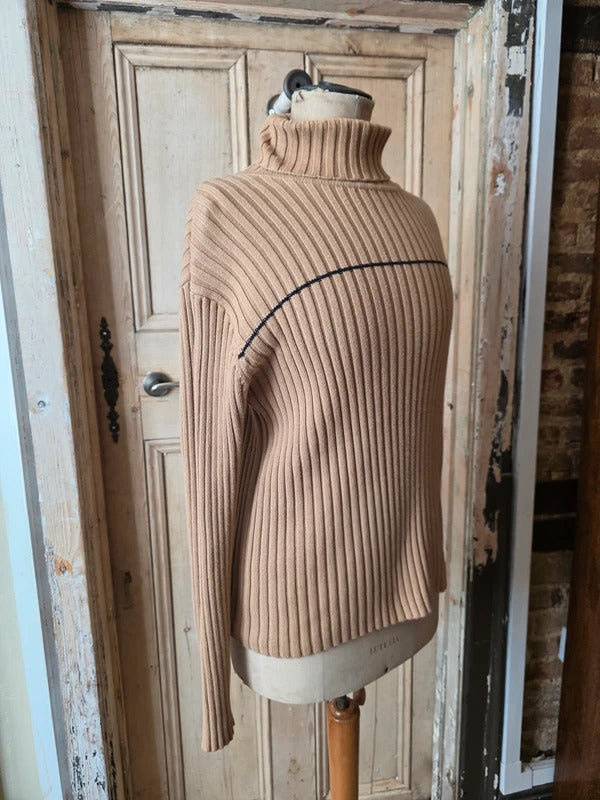 Vintage Tommy Hilfiger Ribbed Roll Neck Jumper – Camel – Oversized XL