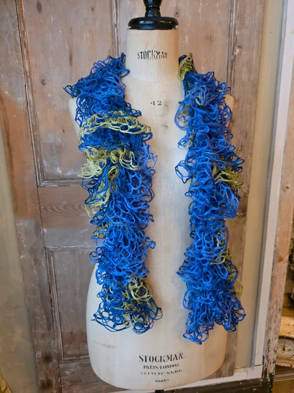 Vintage Y2K Ruffle Skinny Scarf | Crochet Knit Frilly Scarf | Boho Festival Accessory