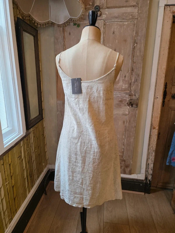 Vintage Y2K Linen Empire Line Dress | Beige Abstract Floral | Made in Italy | Cottagecore | pietraUK 10