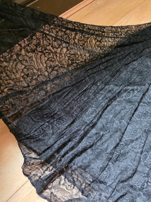 Antique Vintage 1930s Black Satin and Lace Gown Maxi