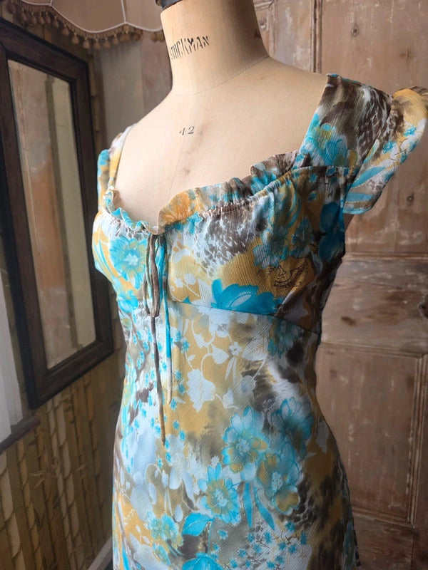 Vintage Fairycore Y2K Multicoloured Floral Dress | Made in Italy | Whimsical Summer Dress | UK 10/12