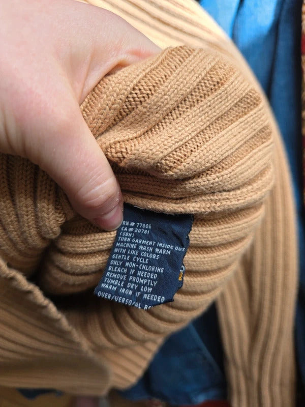 Vintage Tommy Hilfiger Ribbed Roll Neck Jumper – Camel – Oversized XL
