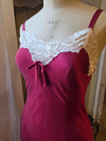 Load image into Gallery viewer, Vintage 1990s Raspberry Silk &amp; Lace Slip Dress / Negligee  UK 8

