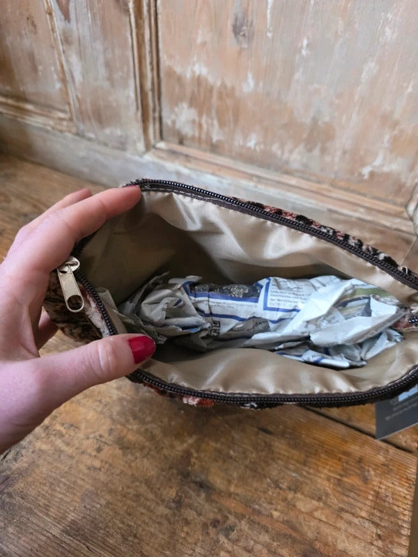 Handmade Moroccan Upcycled Fabric Makeup Bag – Velvet Pouch