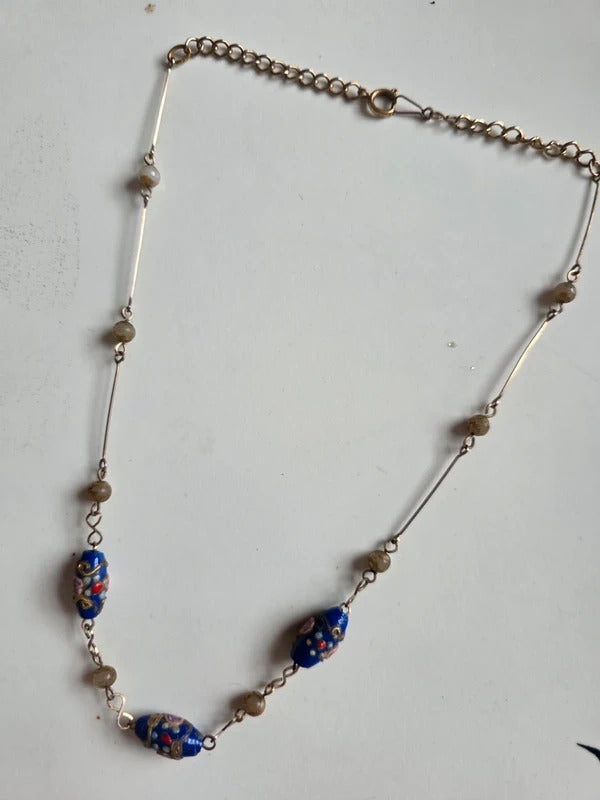 Vintage deco Wedding Cake Bead Necklace with Glass & Faux Pearl Detail