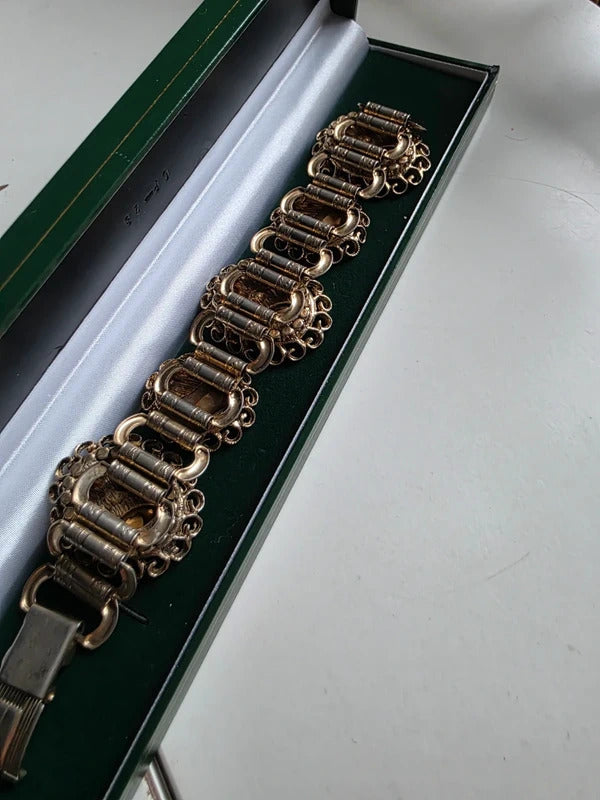 Vintage 1950s Gold-Tone Costume Bracelet with Green & Opaline Stones