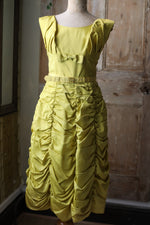 Load image into Gallery viewer, Vintage 1950s  Original evening fitted party dress chartreuse. UK6
