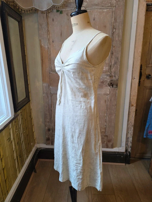 Vintage Y2K Linen Empire Line Dress | Beige Abstract Floral | Made in Italy | Cottagecore | pietraUK 10