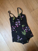 Load image into Gallery viewer, Vintage 1940s/50s jantzen black floral swimsuit pin-up bombshell
